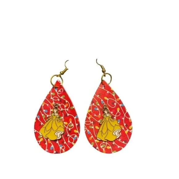 HANDMADE PINT OVAL WITH BELLE ON THE FRONT EARRINGS - Picture 1 of 2